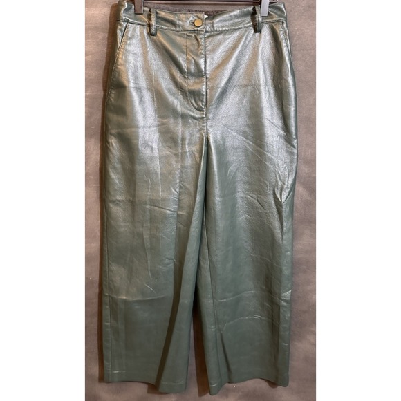 Aritzia Babaton Cropped Pant Womens Size 6 Straight Leg Vegan Leather Green - Picture 1 of 13